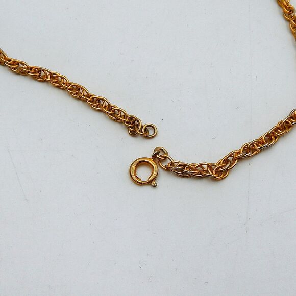 Crown Trifari Pendant Fan Gold Tone Necklace Chain Dual Texture Art Deco - Picture 8 of 8